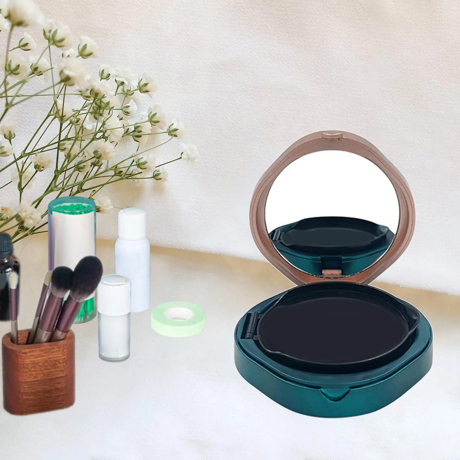 Air Cushion Puff Box with Sponge Powder Puff & Mirror Luxurious Portable Jar Holder Cosmetic Container for Liquid Foundation DIY