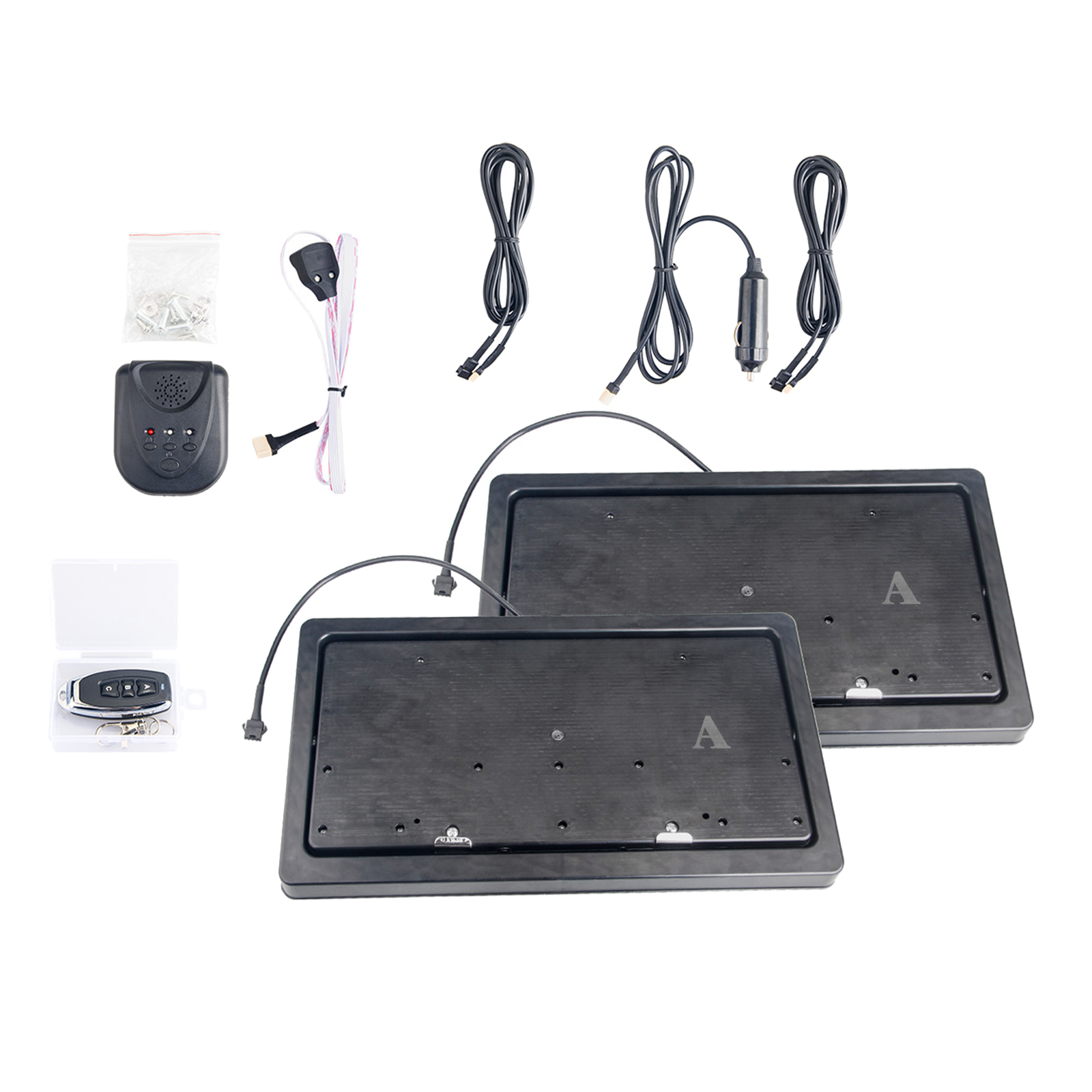 Universal 2 Set Standard Size Flip Hidden License Plate Frame Holder Bracket w/ Remote, Easy to Install