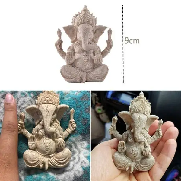 4xAbstract Carving Statue Hand Carved Table Elephant God Collectible Decor