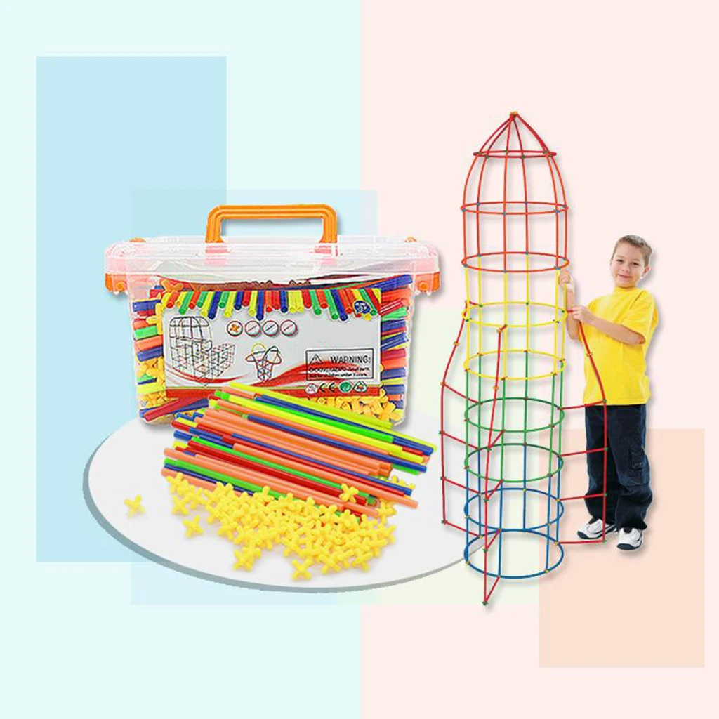 500 PCS 4D DIY Plastic Straw Building Blocks Toy Set Creative Straws Constructor Engineer Educational Motor Skills Toy Kids Gift