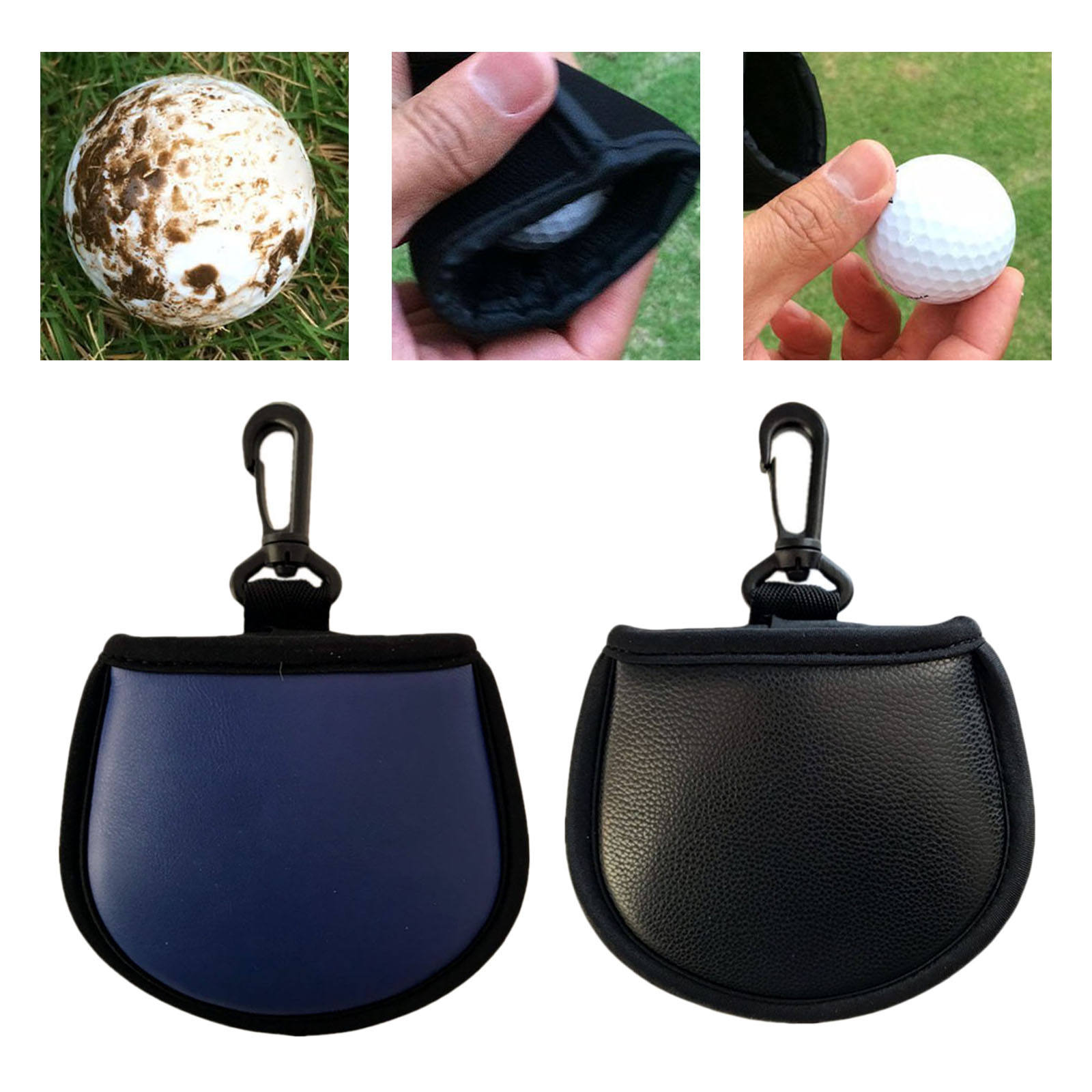 Washable Golf Ball Cleaner Washer Golfball Wiping Bag Cleaning Pingpong Balls Wiping Pocket with Carabiner Hook