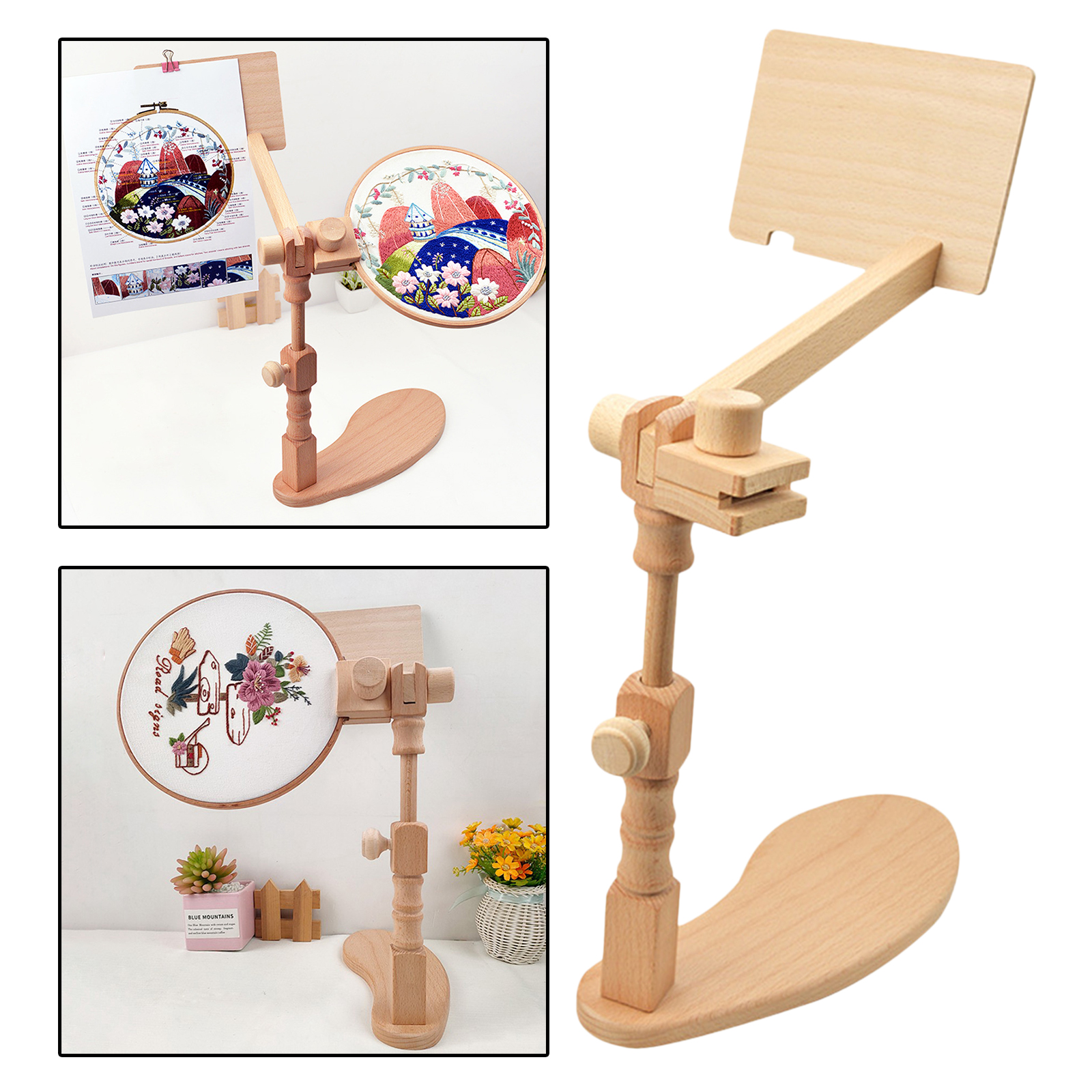 Wooden Round Rectangle Embroidery Hoop Holder Adjustable DIY Desktop Stand Cross Stitch Rack Frames Rings Sewing Tools