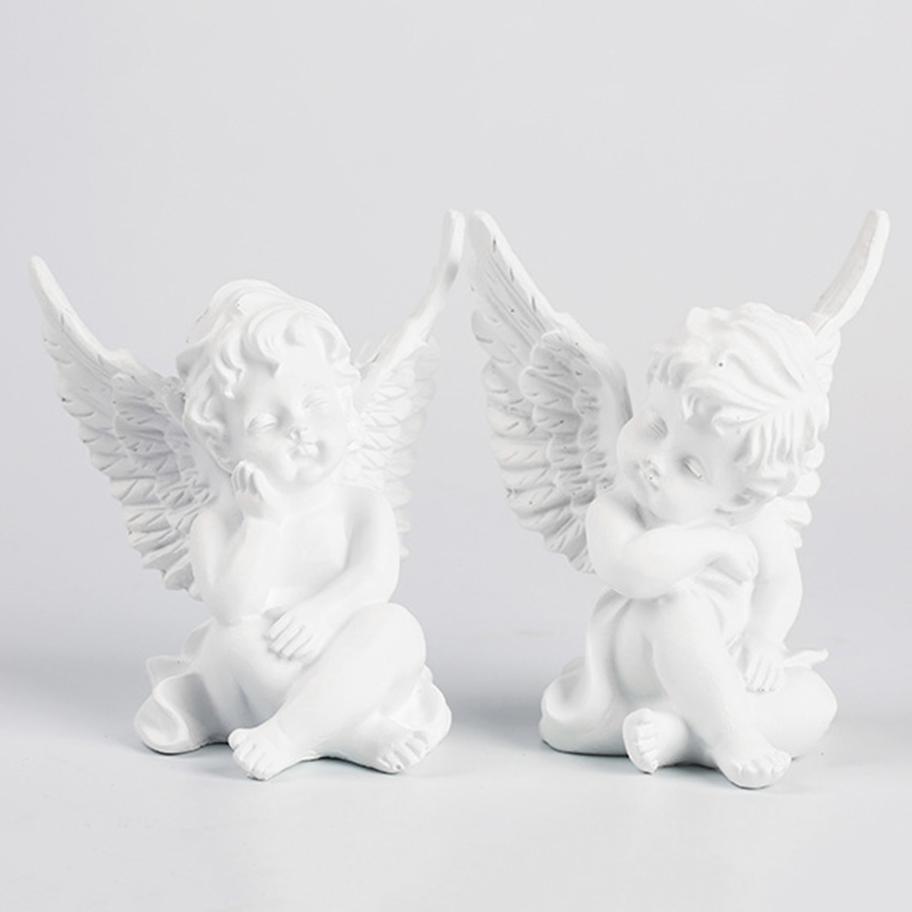 2pcs Garden Ornament Fairy Figurine Cupid Angel Statue Tabletop Cherub Decor