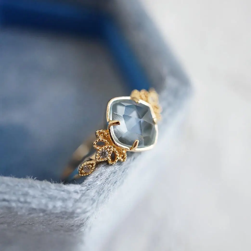 Синяя эссенция] Японский Агат циншань ограниченный Небесно-Голубой топаз  изысканный Лотос S925 Серебряное кольцо для женщин | AliExpress