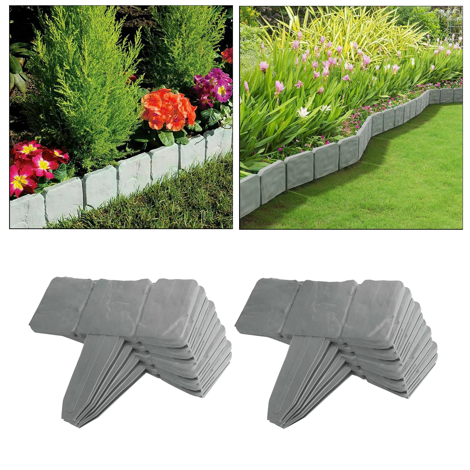 10pcs Dark Grey Garden Border Decorative Flower Bed Edging Fence Stone-Style 10 Pieces Outdoor Lawn Stakes Grass Enclosure DIY