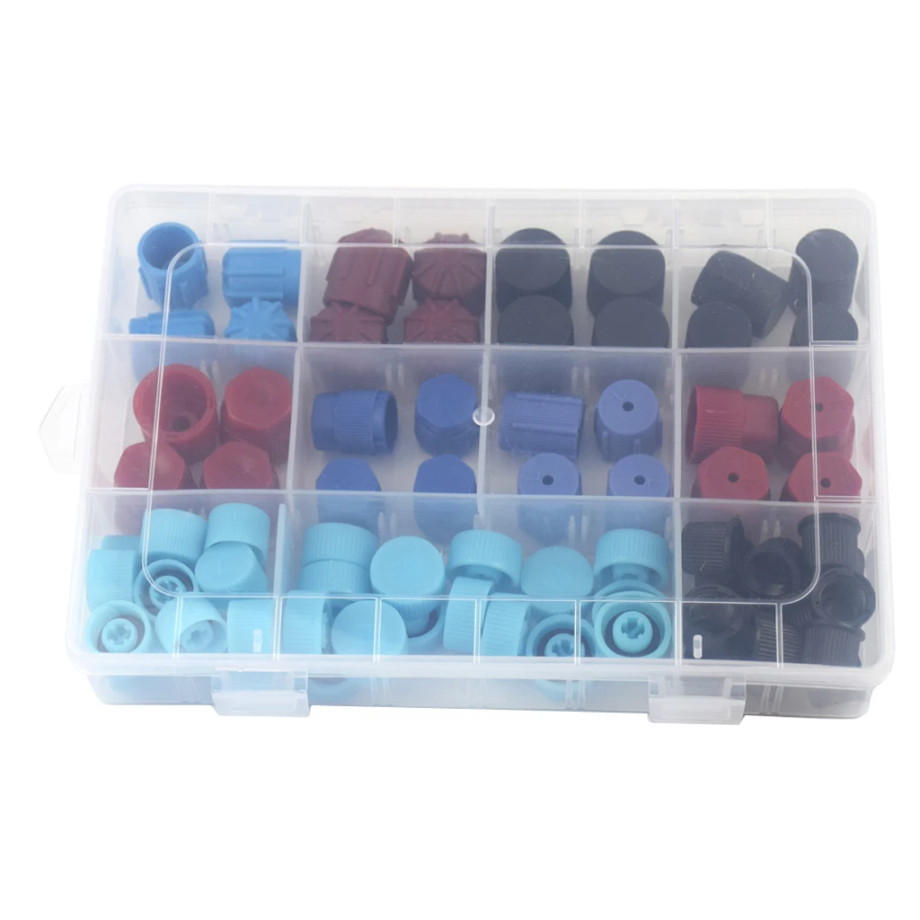 77pcs 11 Kinds of R134A R12 Air Conditioning Service AC System Charging Port Caps In a Box