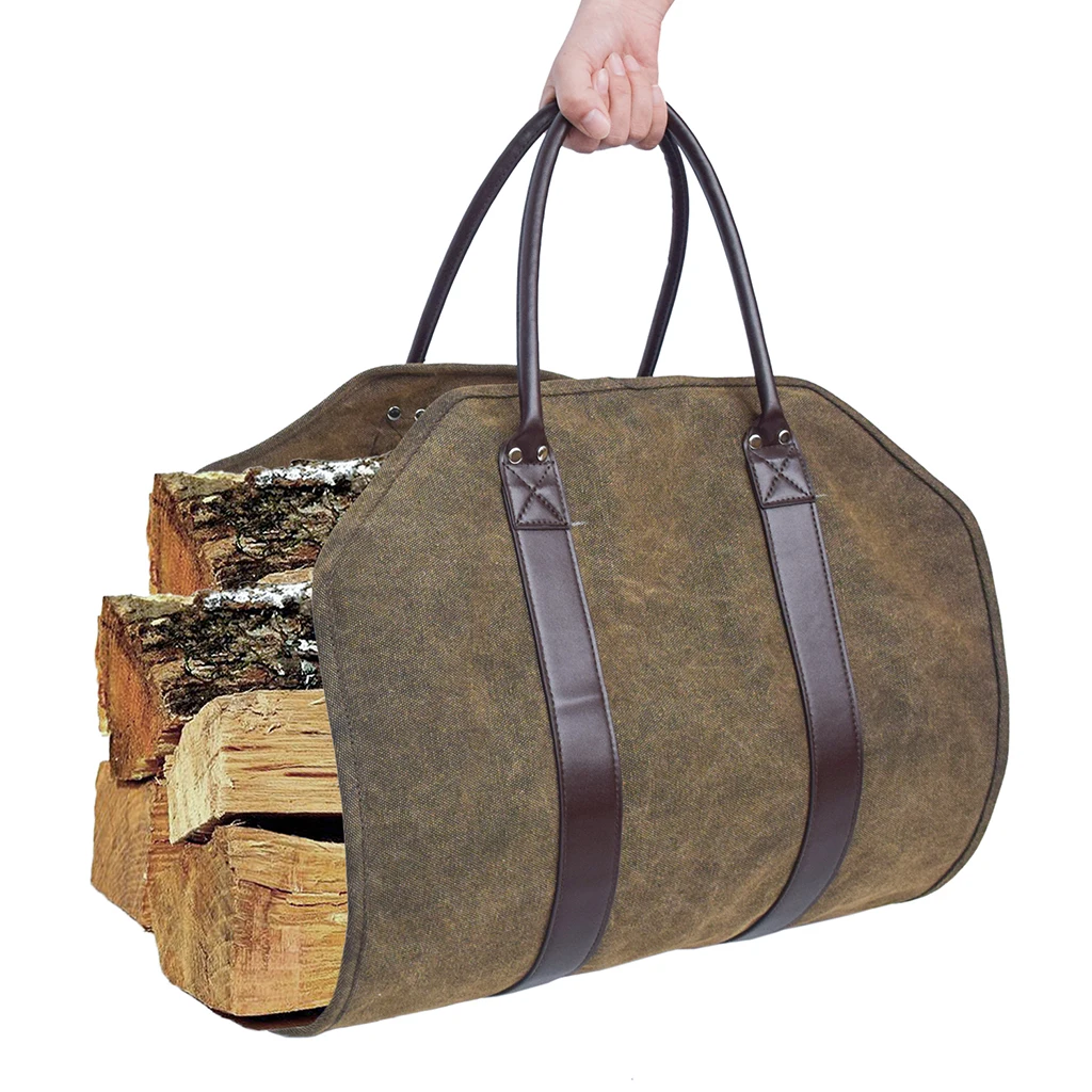 Perfeclan Fireplace Carrier Canvas Sturdy Wood Carrying Bag Firewood Logs Tote Holder with Handles for Camping Indoor