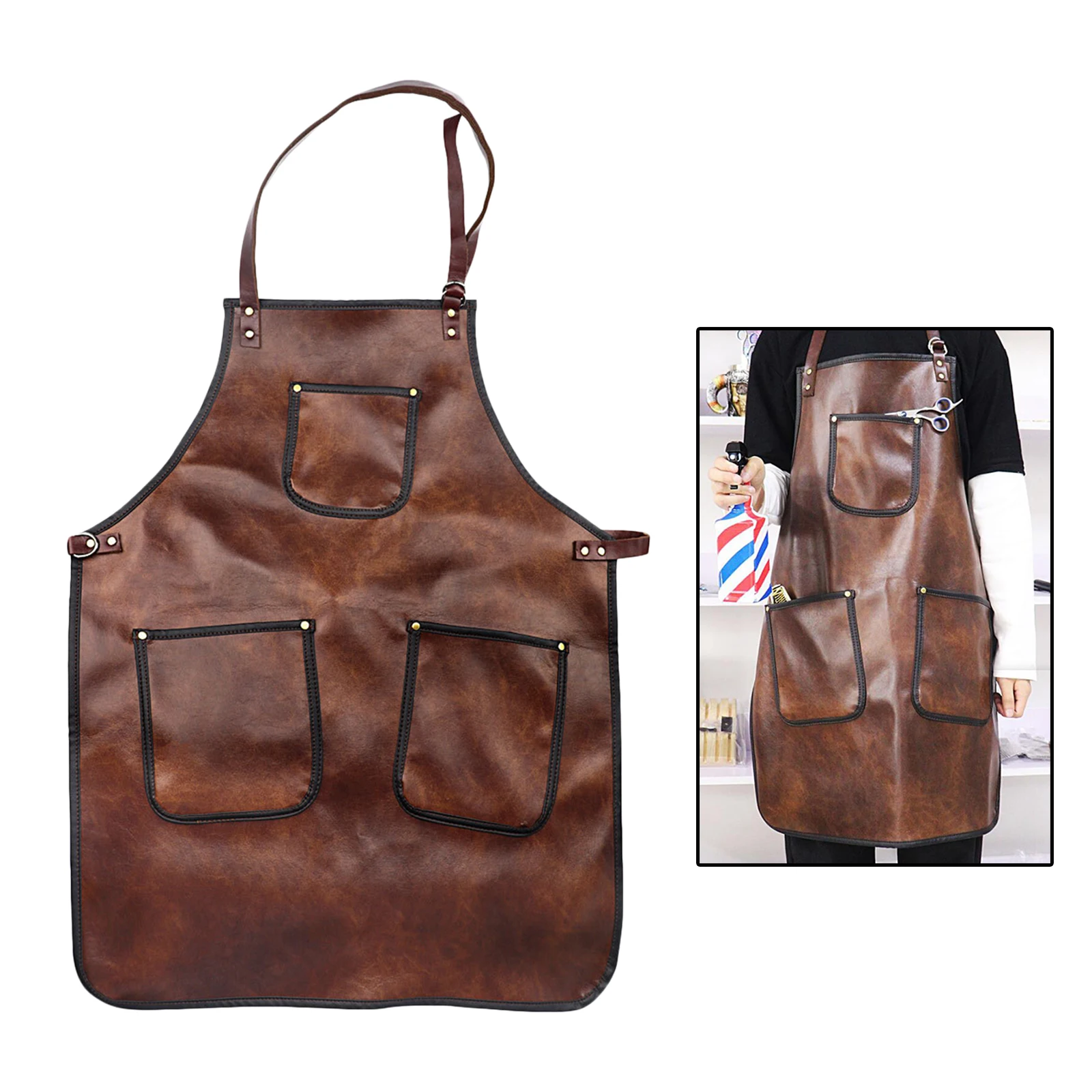 Cross-Back PU Leather Barber Apron Professional Grade Chef Apron Salon Apron Cooking bbq Canvas Grill Welding Accessories