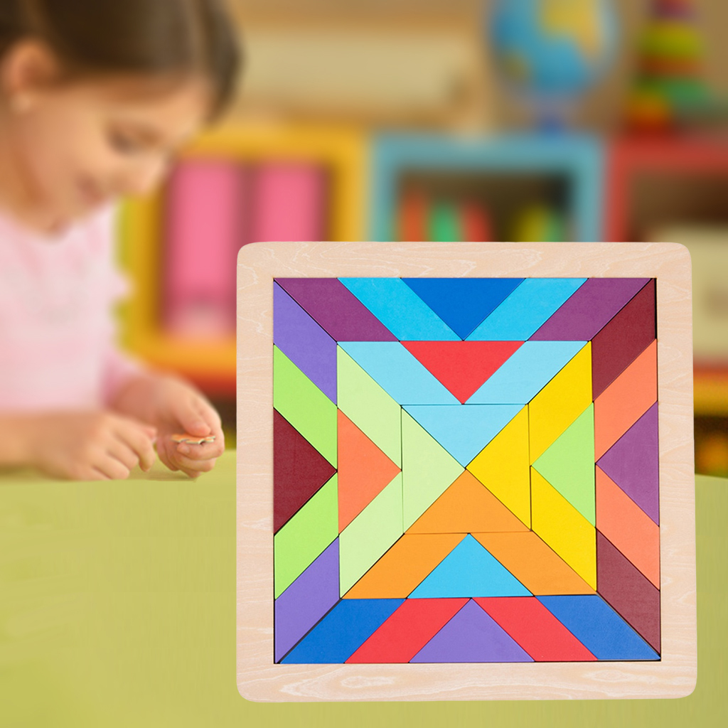 Colorful Wooden Tangram Blocks Set Classic Geometric Shape Puzzles Jigsaw