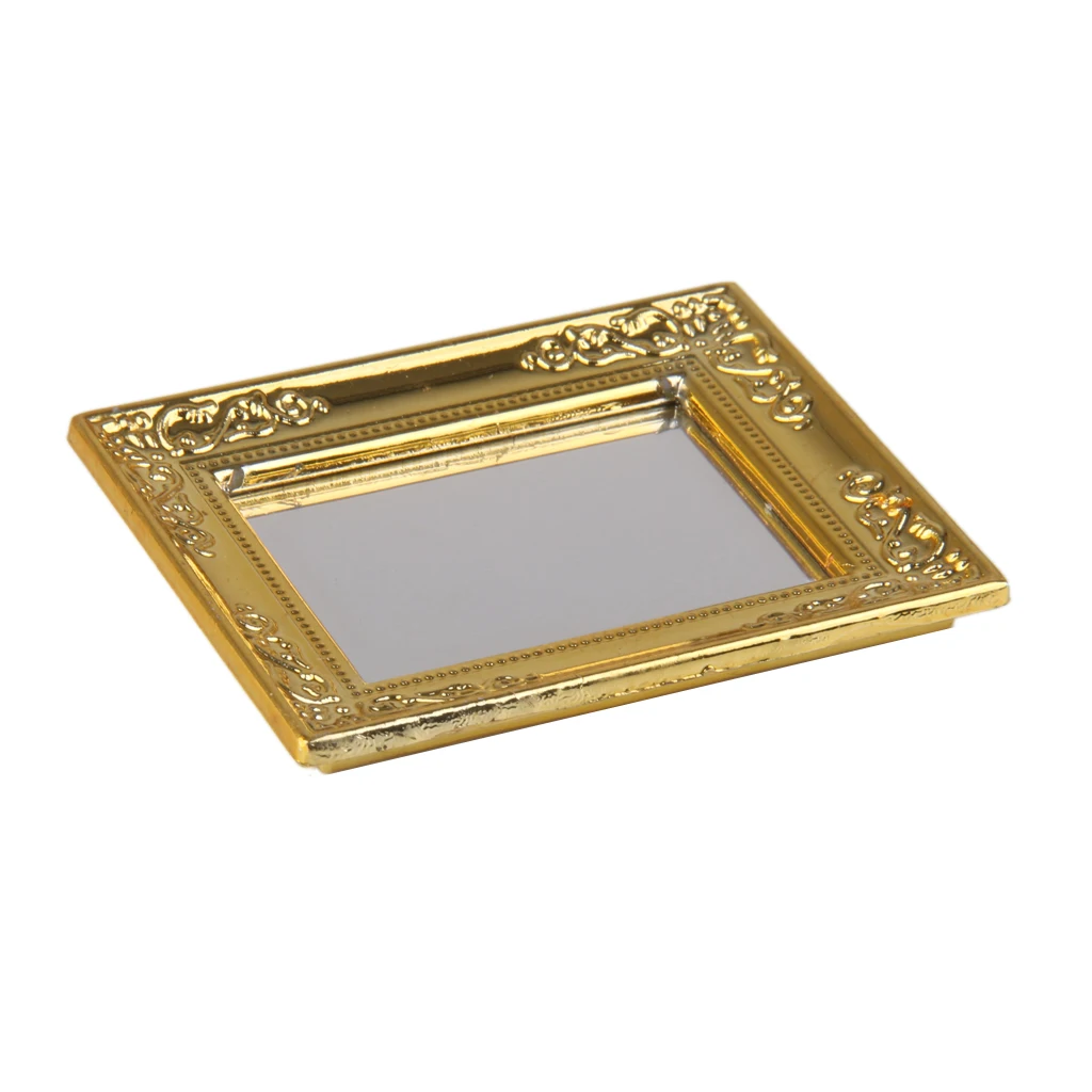 1/12 Scale Dollhouse Miniature Golden Square Framed Mirror Toy Home Decor