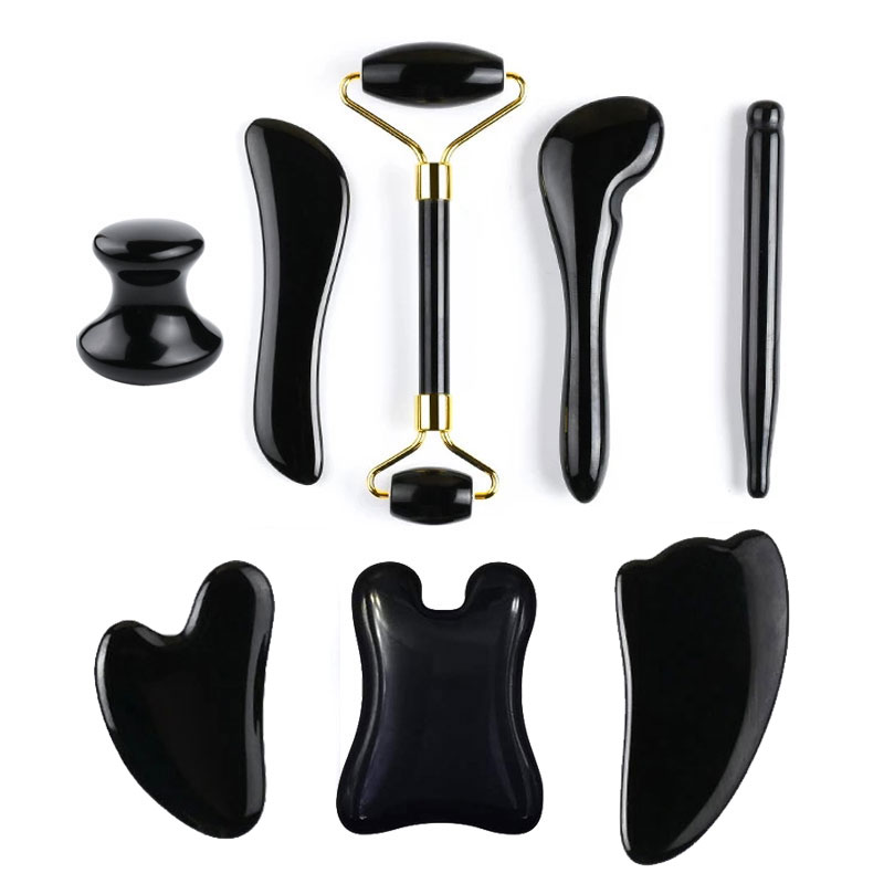 Best of Natural Stone Guasha Massage Gouache Scraper For Face Jade Roller Massager Set Black Obsidian Gua Sha Board Facial SkinCare Tool Reviews & Tips