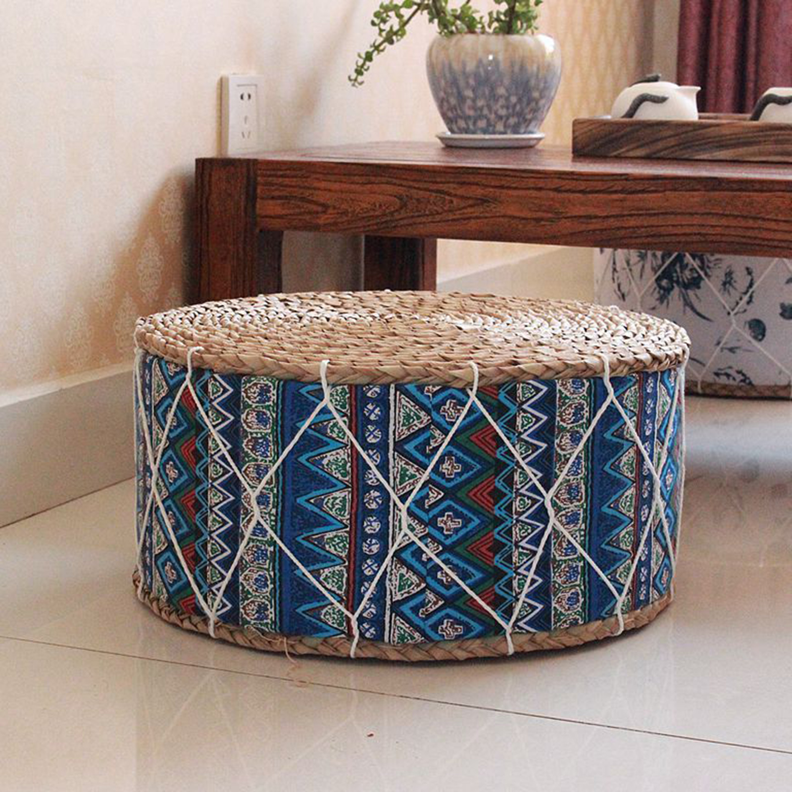 Round Straw Futon Floor Pillow Pouf Meditation Cushion Tatami Stool Sofa