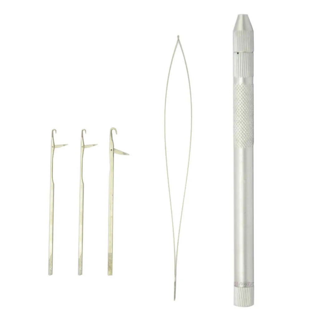 Hair Extensions Loop, Micro Rings Links Beads, Needle Threader Wire Pulling Hook Tool with 3pcs Replacement Needles