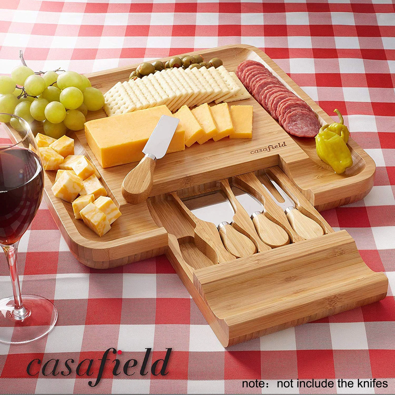 Wood Bamboo Cheese Cutter Knife Slicer Sets Kit Kitchen Board Charcuterie Platter & Serving Tray For Wine Crackers Useful Tools