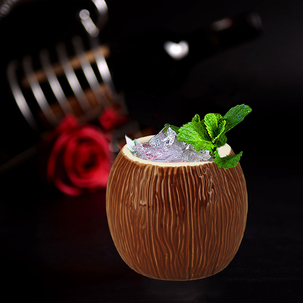 Hawaii Mug Creative Tropical Drinking Porcelain Coconut Shape Cocktail 17.6 Ounces Cups for Wedding Bar Beverage Maitai Beer
