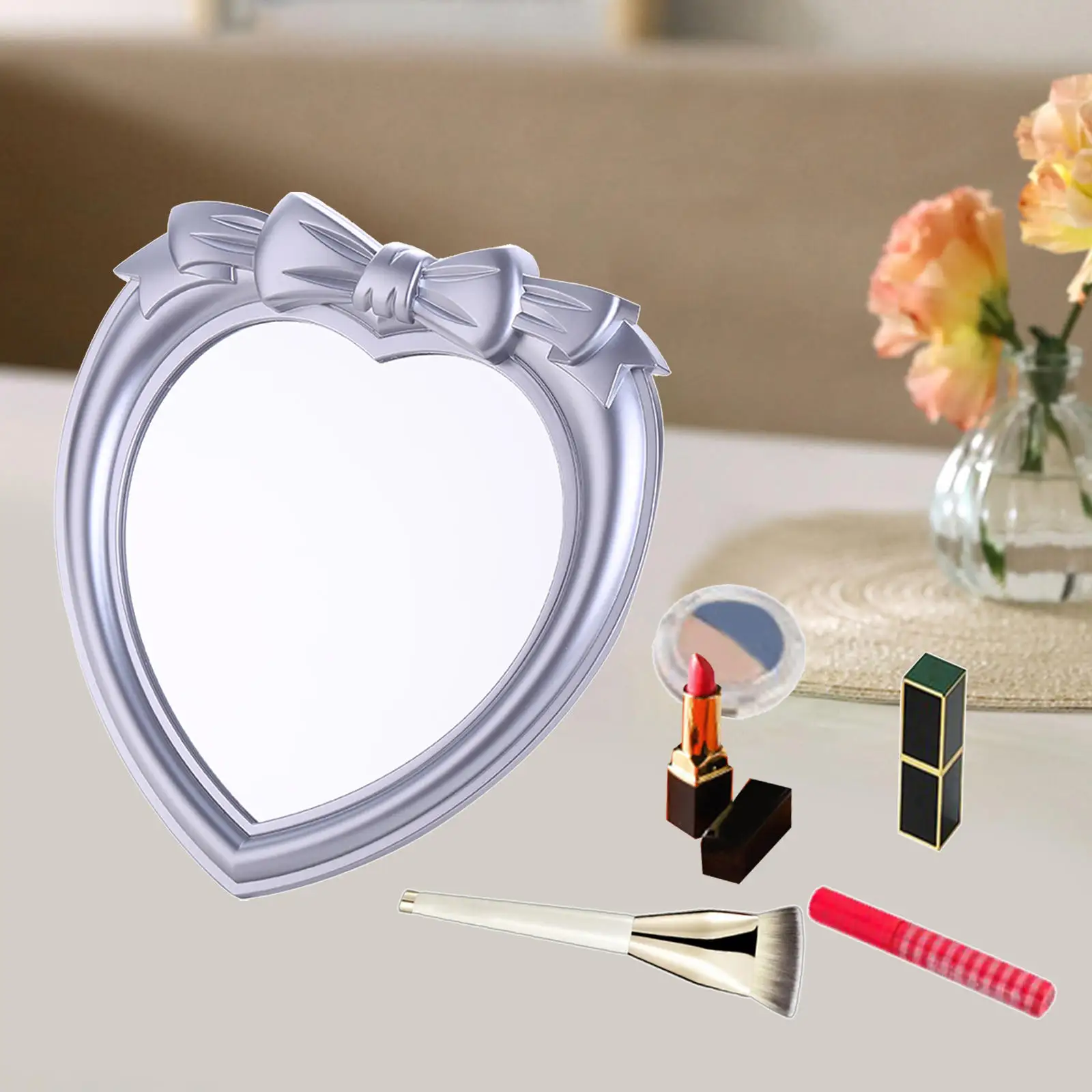 Heart Makeup Mirror Tabletop Vanity Mirror Hanging Mirror with Stand, High-definition