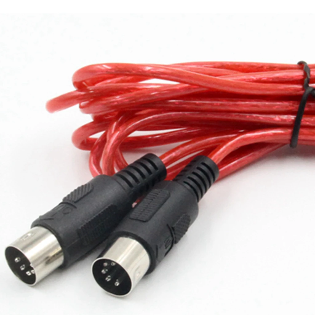 Red 5 Pin Male To 5 Pin Male MIDI Extension Cable Guitar Amplifier Connector 3 Meters