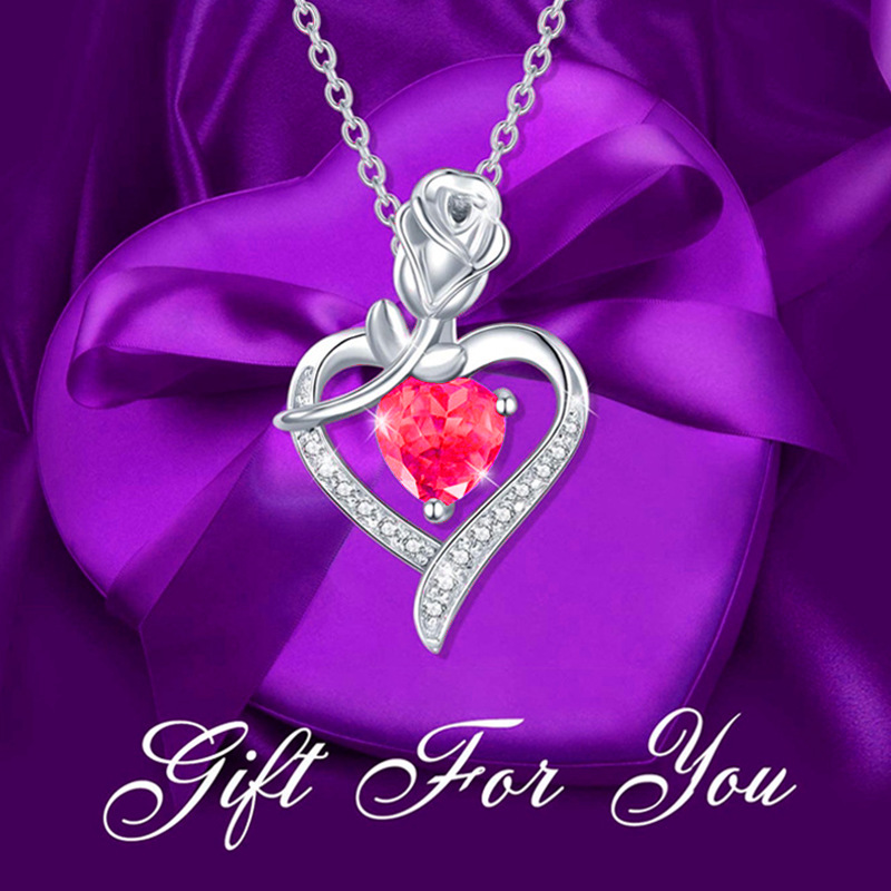 Rose Love Heart Pendant Necklace 