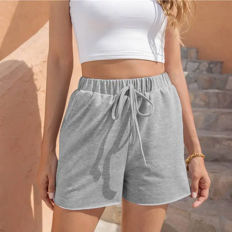 short pants Summer Solid Loose Casual  Shorts  Women Trousers High Waist  Wide Leg Sports Shorts Wear Clothes With Belt denim shorts