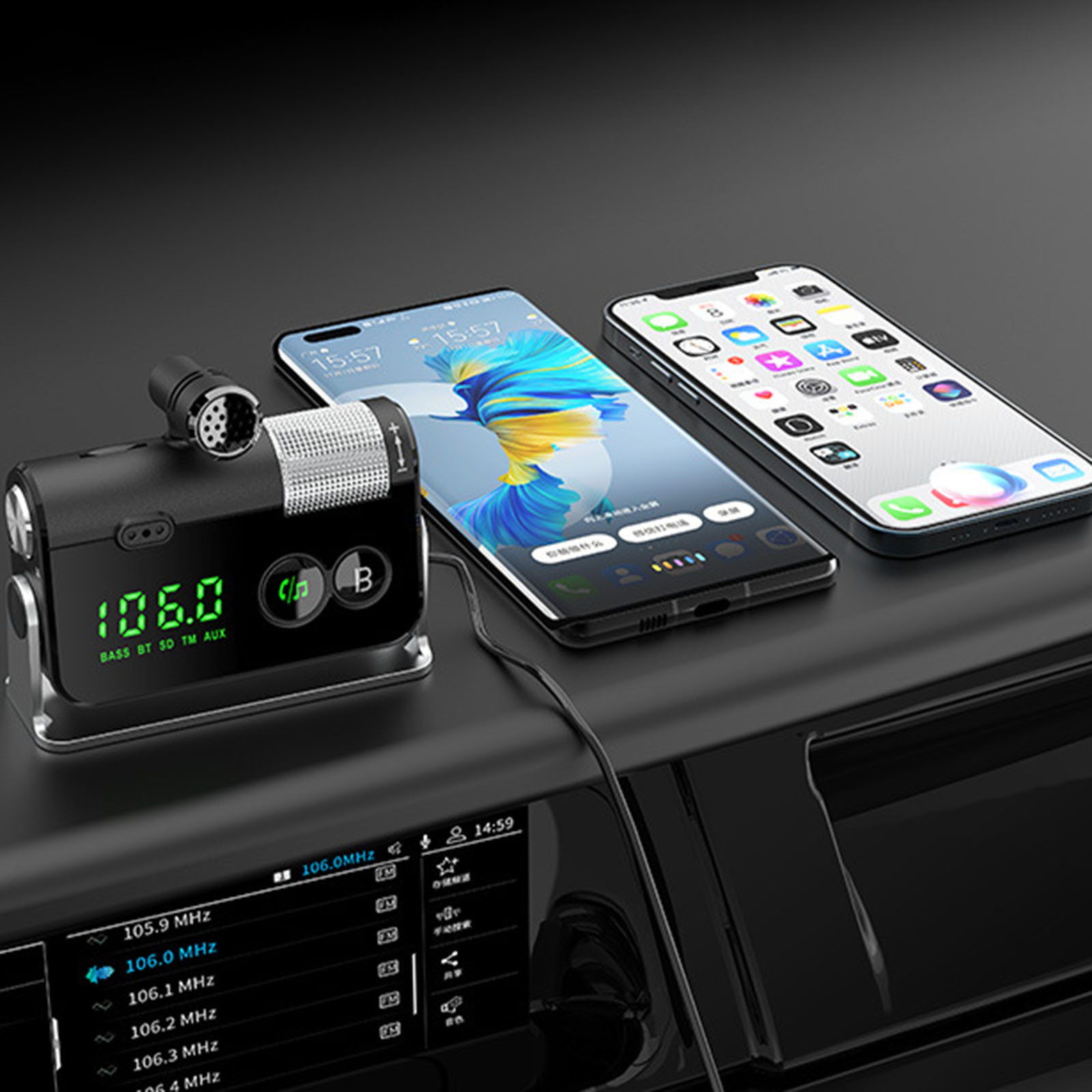 Bluetooth FM Transmitter Plug-in Microphone Wireless Car Kit for iOS Phones