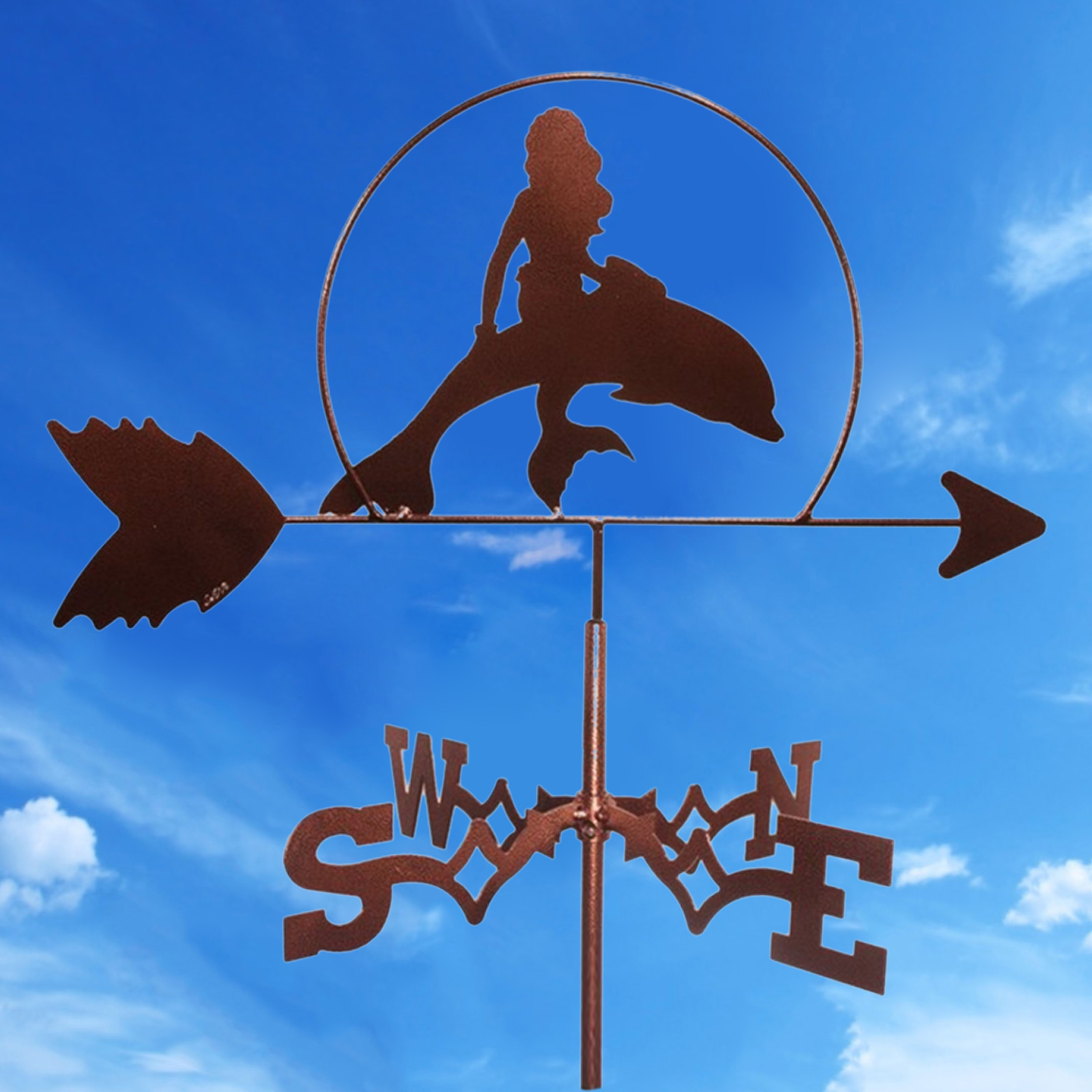 Stainless Metal Mermaid Weathervane Weather Vane Yard Barn Scene Decor