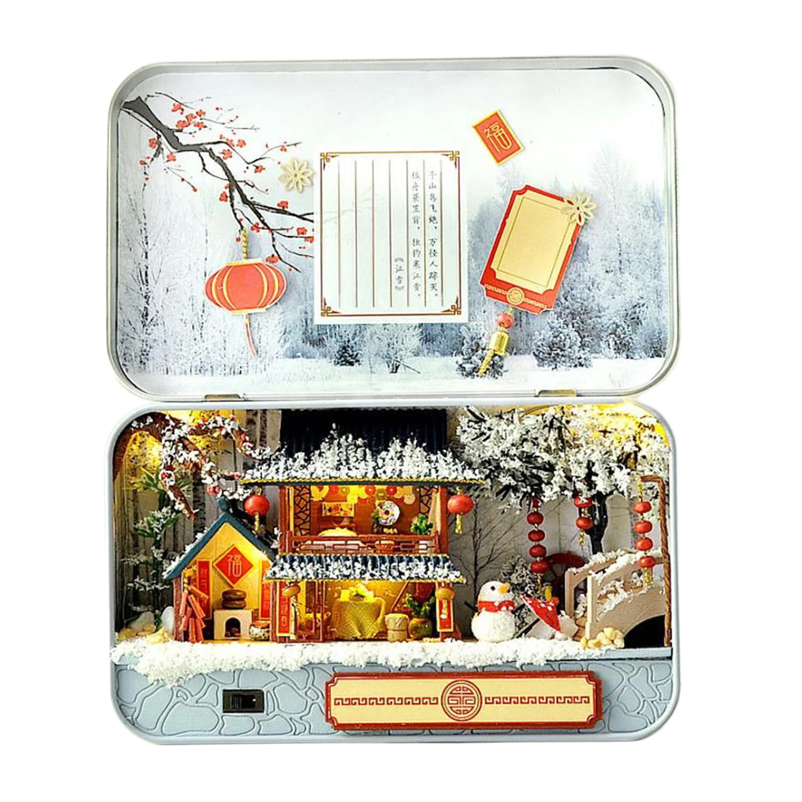 3D Wood Theatre Dollhouse Craft Creative Winter Snowy House Puzzles Box Gift