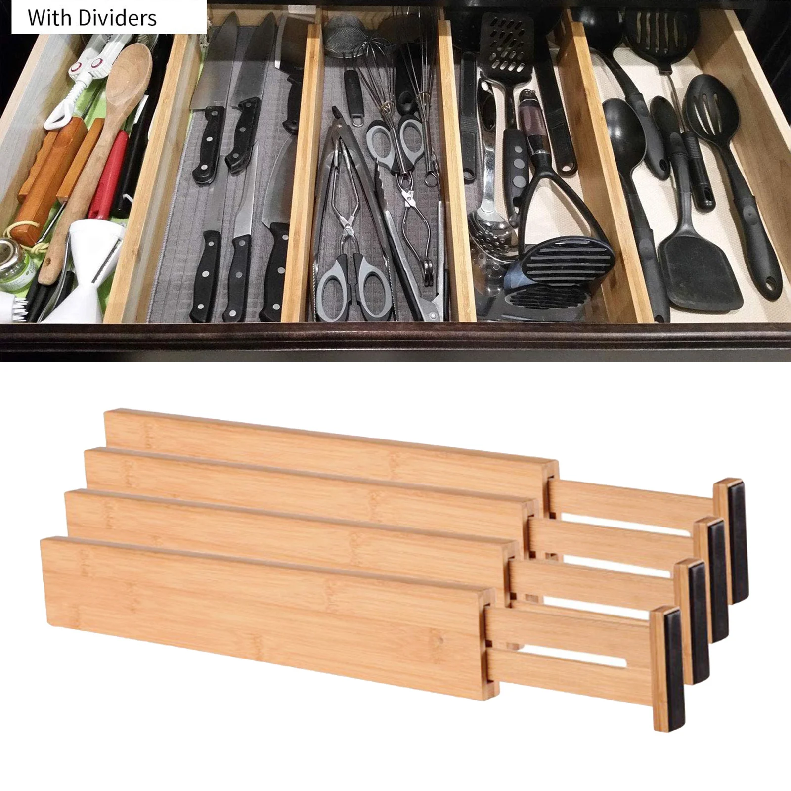 Wooden Drawer Organiser Divider–Kitchen Cutlery Drawer Organiser Draw Dividers
