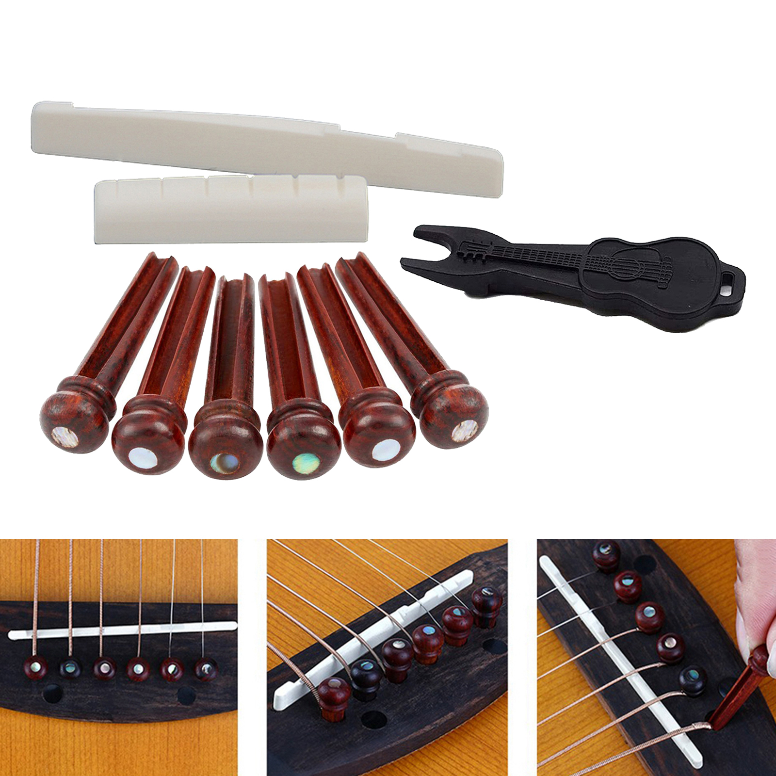 6pcs Guitar Bridge Pins Guitars Nails End Screw Guitar Saddle Pin Puller Remover Extractor Ukulele Repair Maintenance Acces