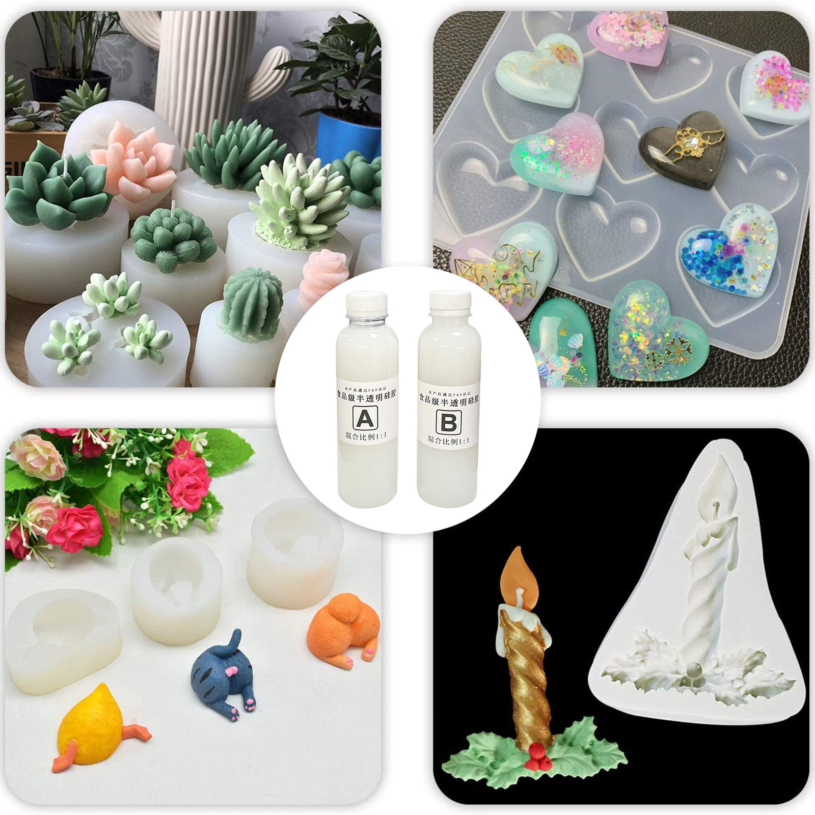 Silicone Mold Making Kit Translucent Silicone Rubber Liquid Silicone Rubber - 1:1 for Resin Casting Molds, Jewelry,Candle Molds