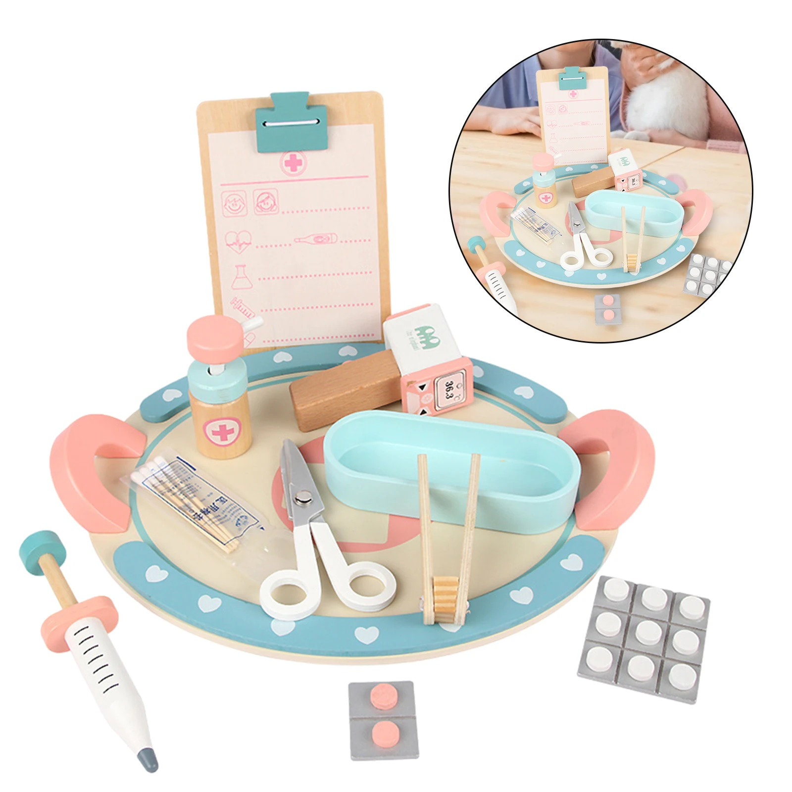 11Pcs/Set Wooden Doctor Nurse Kit Pretend Role Play Set Educational Toy