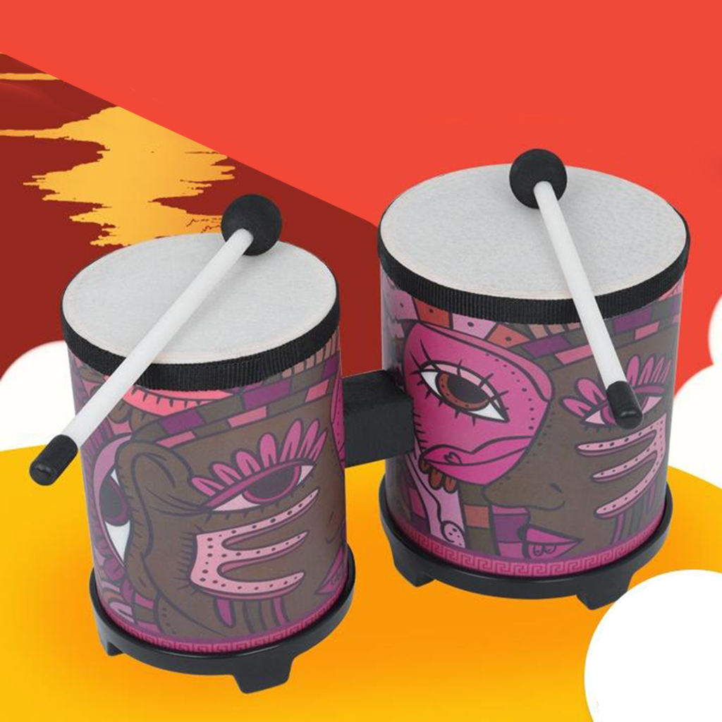 Bongo Set Hand Knocking Drum Percussion Instrument Educational Toy For Children Kids Play Education Birthday Gift