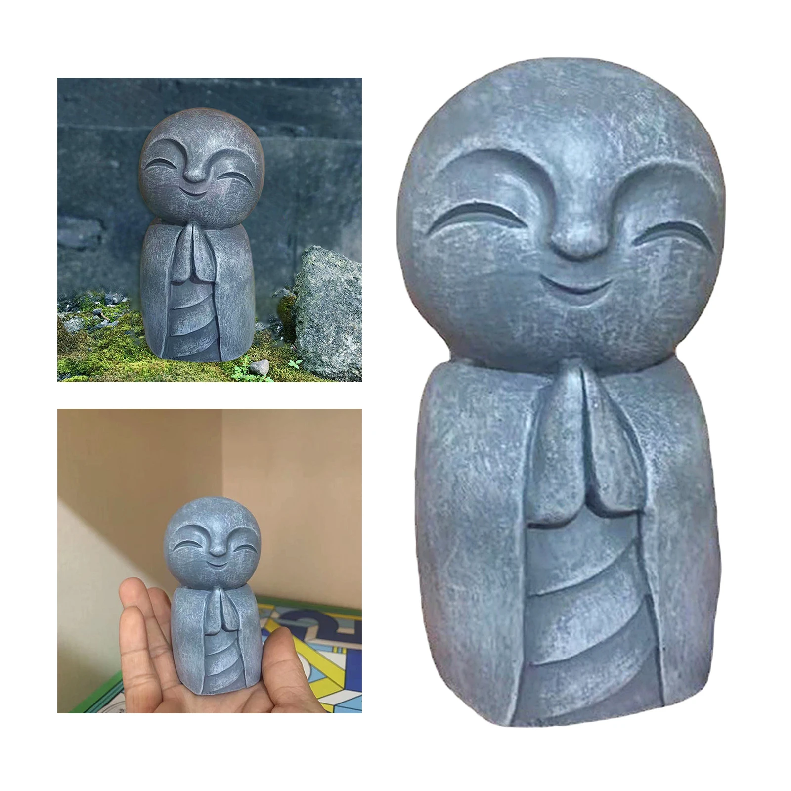 Resin Japanese Buddha Little Smiling Jizo Monks In Prayer Statue Ksitigarbha