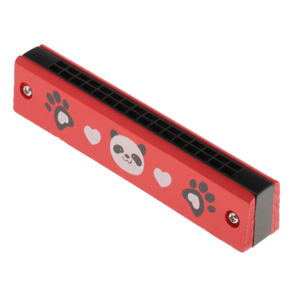 Children Wooden Painted Harmonicas Double-row 16-hole Mini Baby Toy Panda