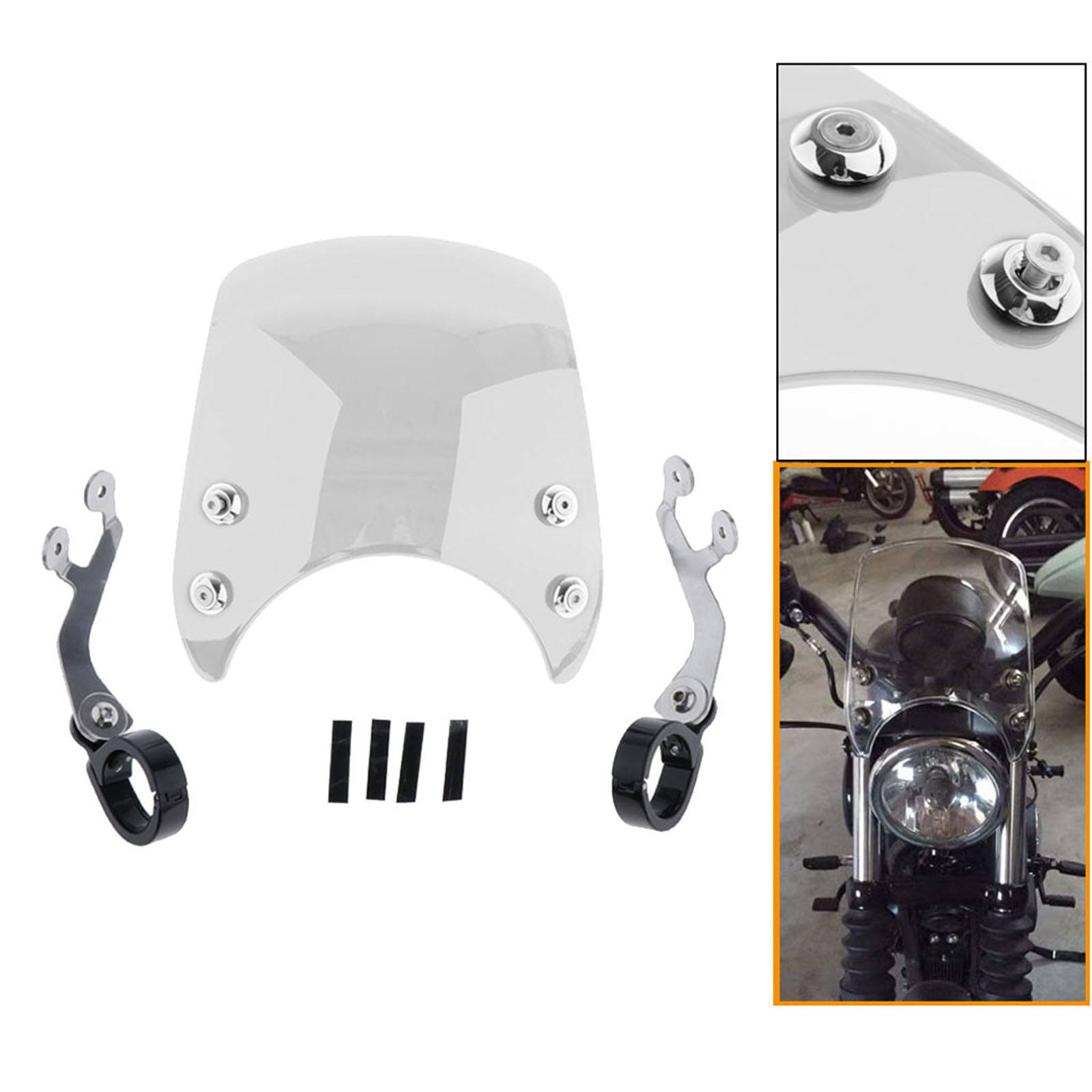 Wind Deflector Clear Windshield For  04-Up Sportster XL883 XL1200 Black