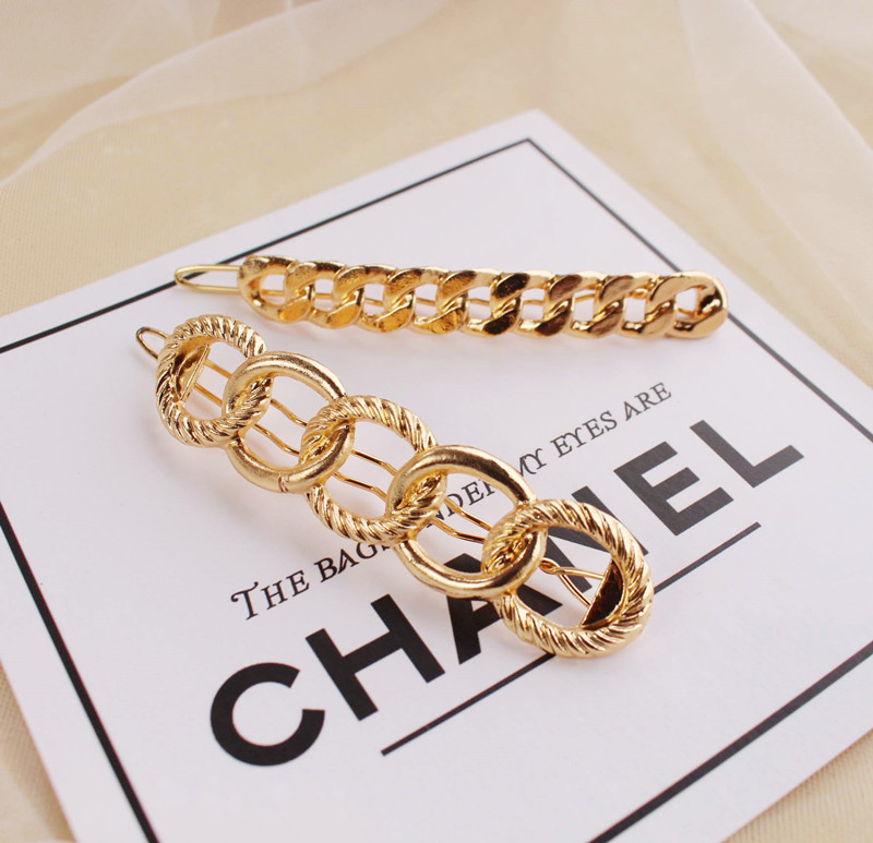 Heißer Verkauf Mode Acryl Metall Kette Haar Clip Pin Haarspange Koreanische Haar Zubehör Geometrische Gold Farbe Haar Clips für Frauen – Detail 3
