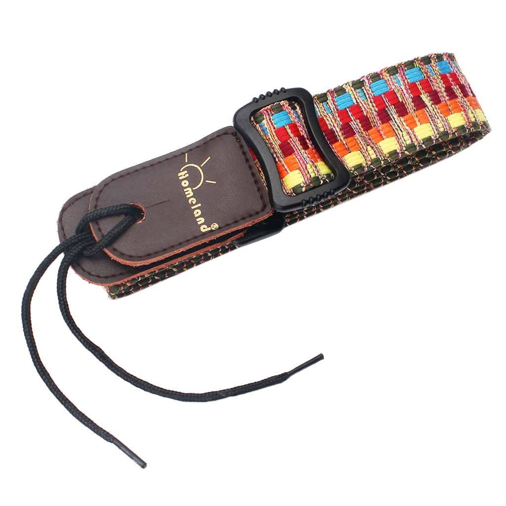 Adjustable Guitar Bass Strap w Leather Ends Stripy Pattern for Ukulele Banjo