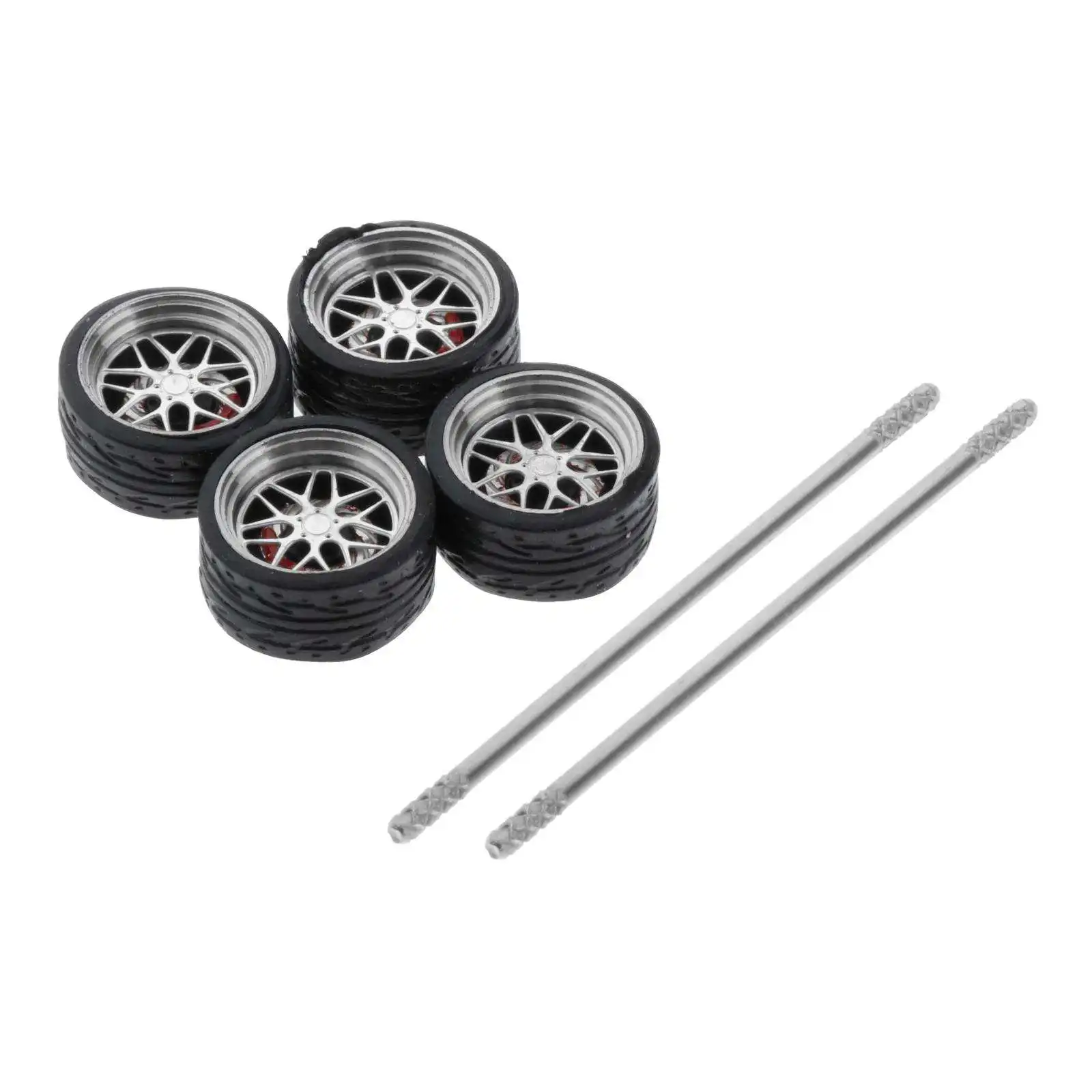 4Pcs/Set 1/64 Scale Diecast Model Car Alloy Rubber Wheel & Tyre Set Accessories Replacement for Hotwheels