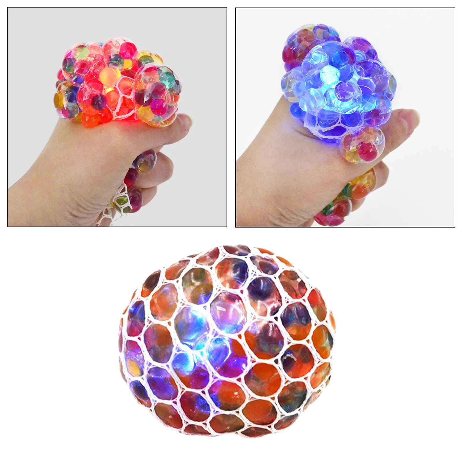 Mesh Squeezing Grape Balls Stress LED Glitter Toys Stress Relief Ball Light Up Squishy Toys mochi's fidget toys