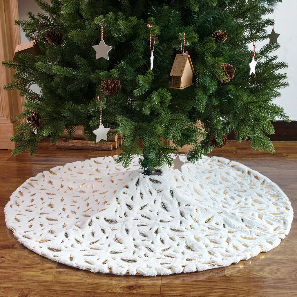 Cloth Feathers Christmas Tree Skirt Soft Snowy White Rustic Tree Mat Holiday Home Party Decoration