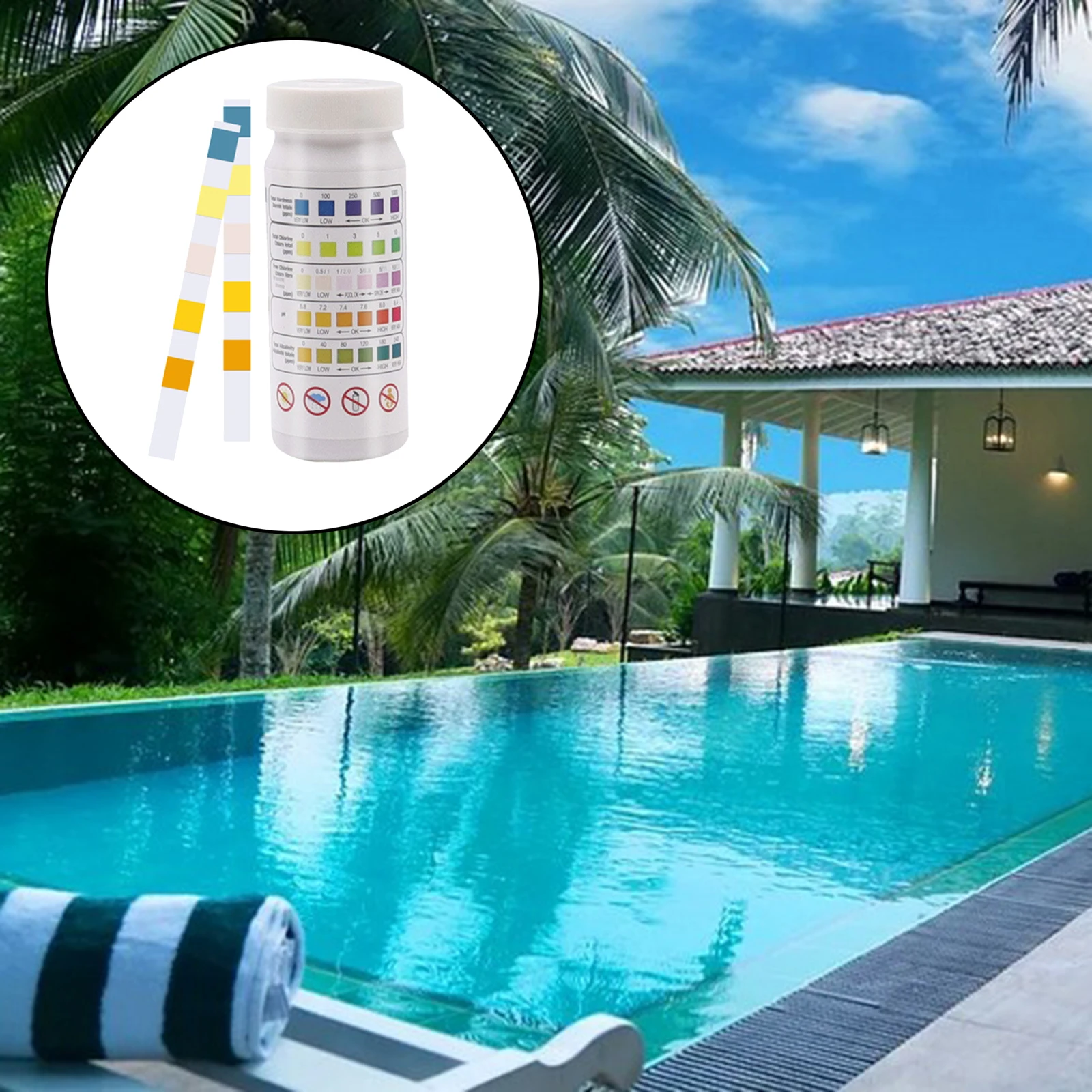 50 Count Swimming Pool Water Quality 4-in-1 Test Strip Paper Residual Chlorine PH Value