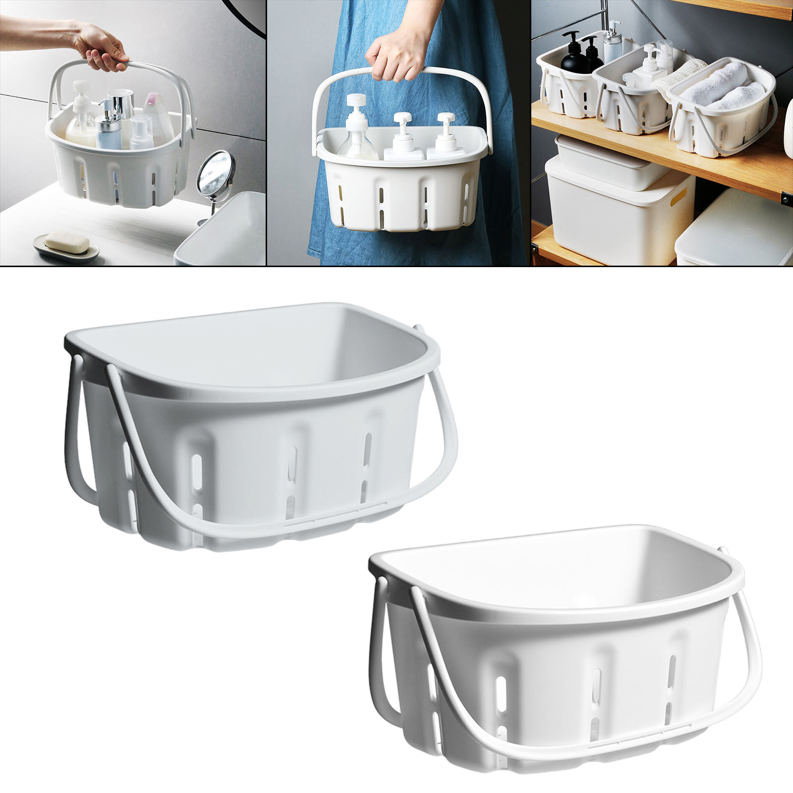 Plastic Shower Caddy Tote Shower with Handles Free Standing Storage Organizer Bin for Dorm Pantry Bathroom 30.5x14x15cm