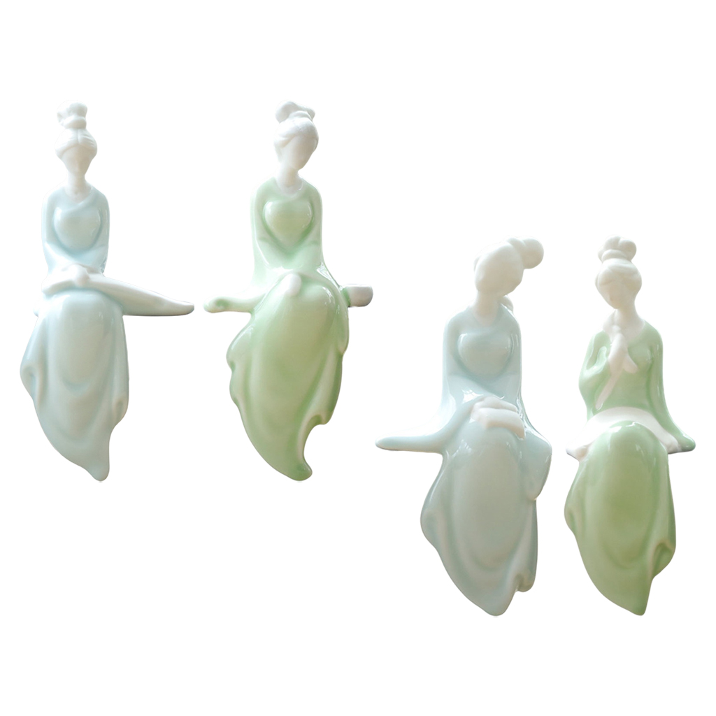 Chinese Ceramic Girl Decor Pose Statue Sculpture, Lovely Bookshelf home decor Accents Modern Decorative Figurine Garden Art