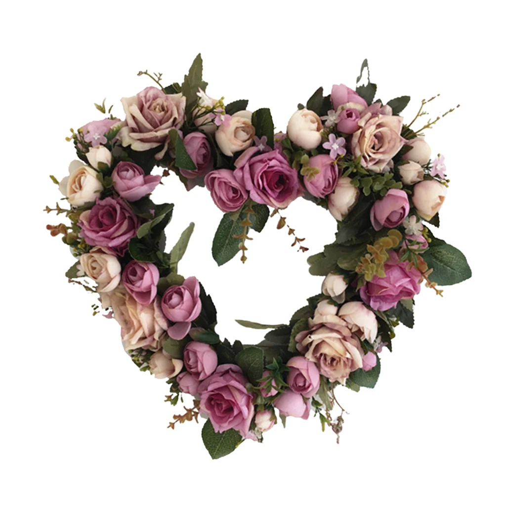 Classic Artificial Simulation Garland Heart-shaped Rose Flower Wreath Door Wall Decor Wedding Party