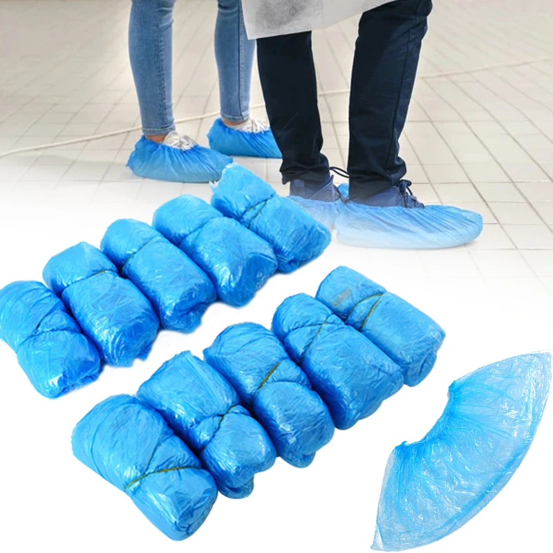 100 pcs Disposable Shoe Covers Indoor Plastic Waterproof Cleaning Overshoes 