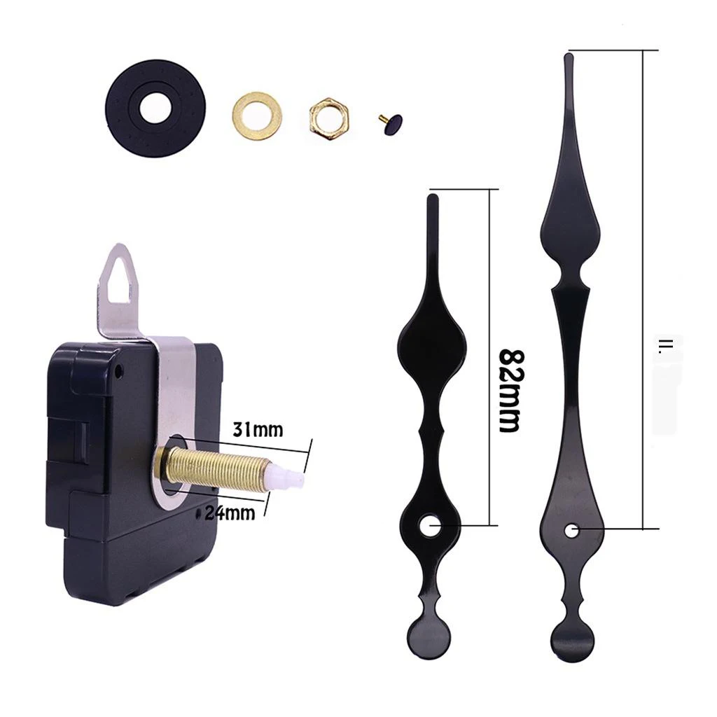 Long Shaft Clock Movement Mechanism with 4.6 Inch Long Hands Total Shaft Length 1-1/5 inches (1 Set)