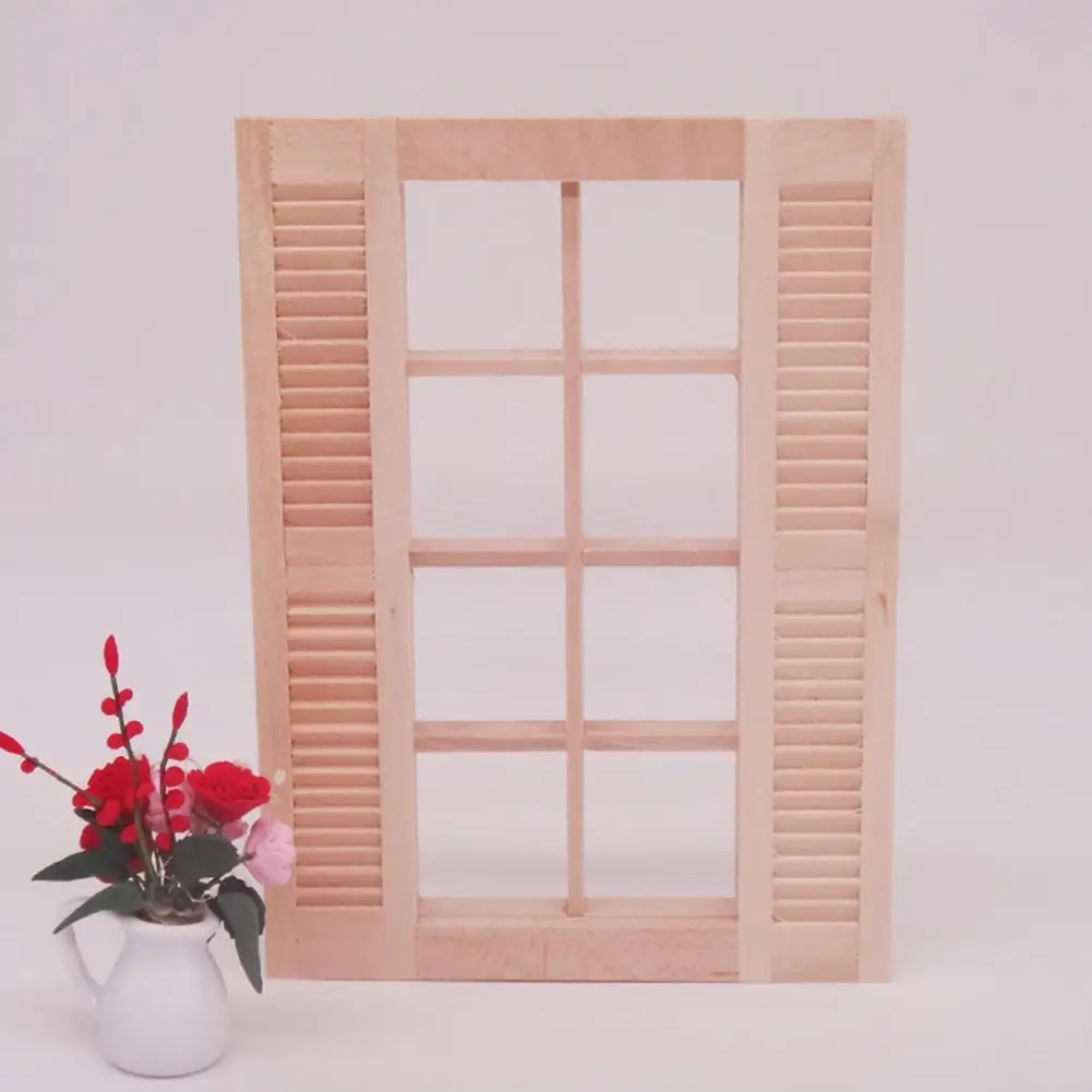 8-Light Window with Shutters 1:12 Scale dollhouse miniature wood 