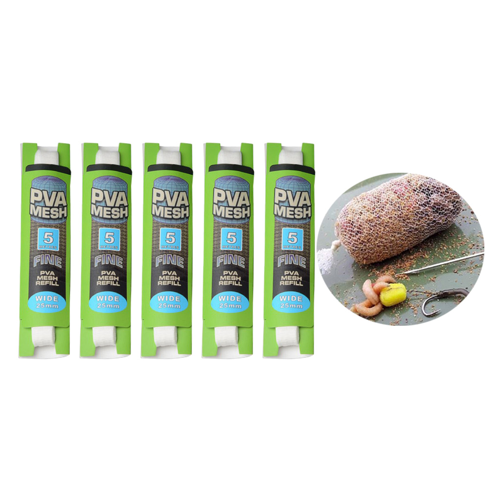 5xPVA Carp Fishing Mesh Bait Net Universal Refill Stocking Bait Bags 25mm 5M