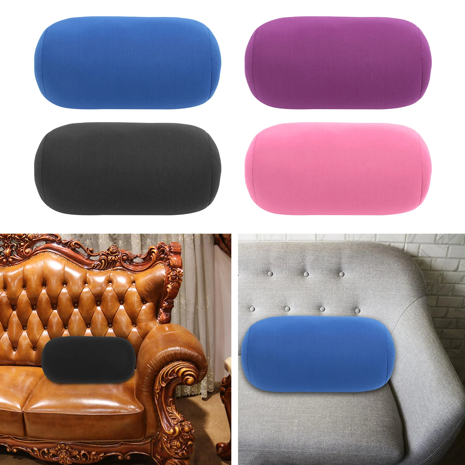 Roll Pillow Home Seat Head Rest Neck Support Travel Microbead Cushion Pillow