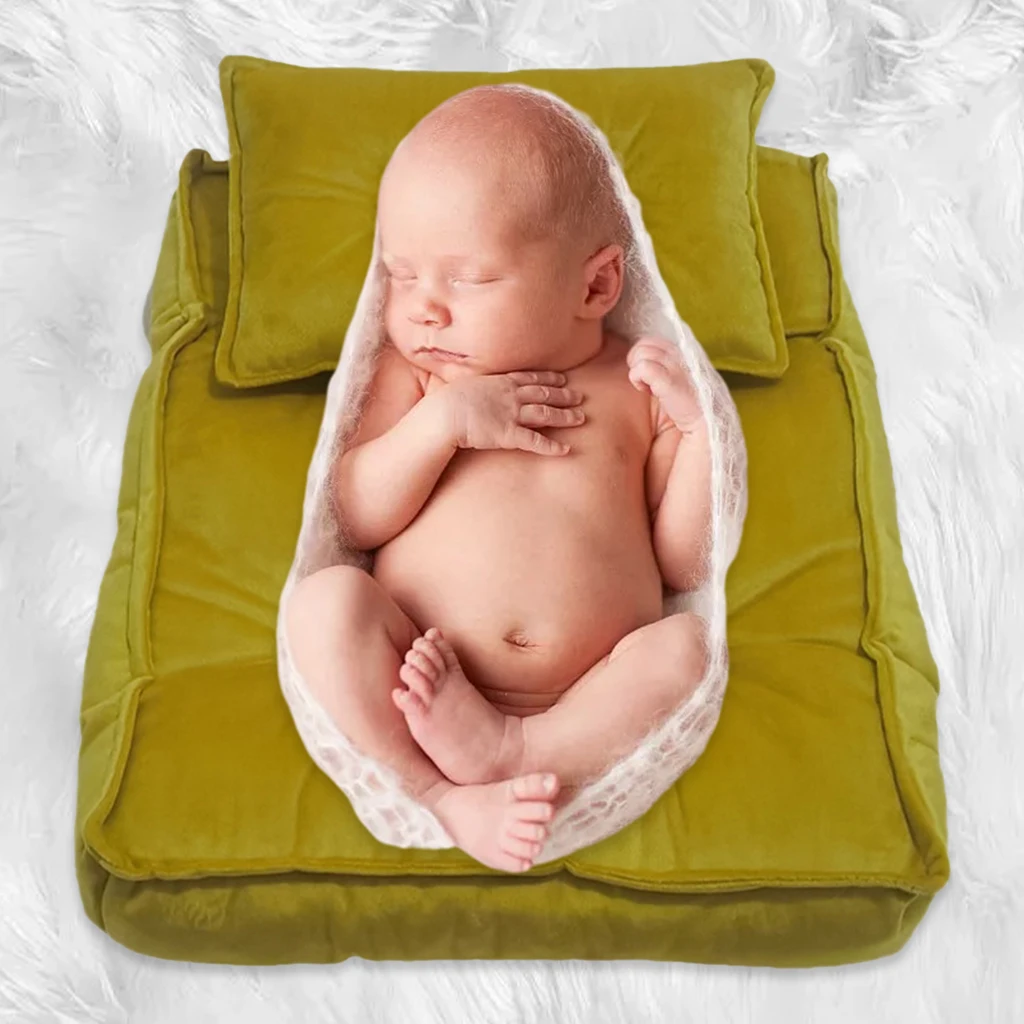 Breathable Soft Comfortable Newborn Photography Prop Studio Shoots Picture Posing Blanket Pillow & Mattress Set