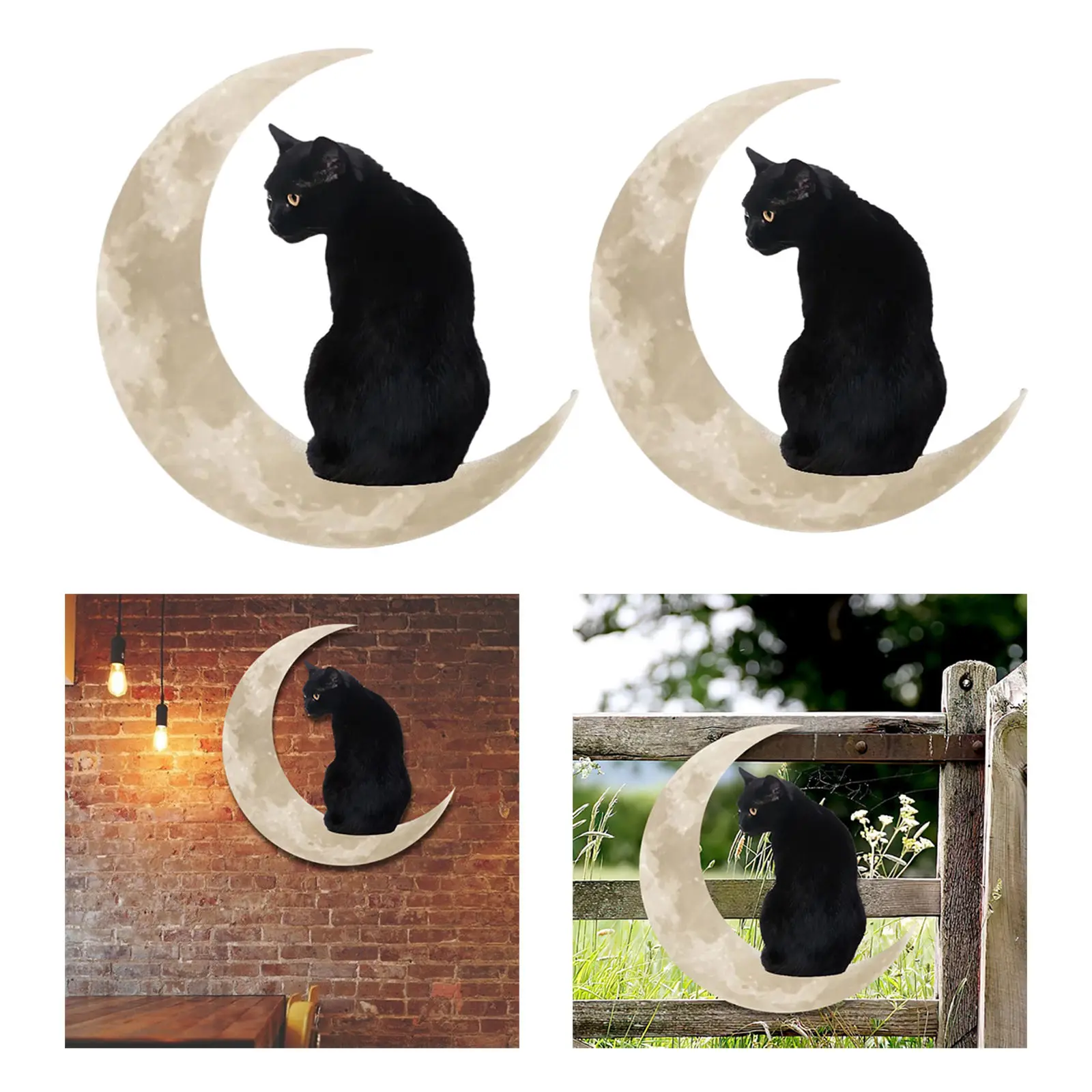 Cat in The Moon Wall Decor Hollow Cut Ornaments Hanging Artwork Animal Gift Cat Lover Metal Wall Art Decor for Bedroom Bathroom